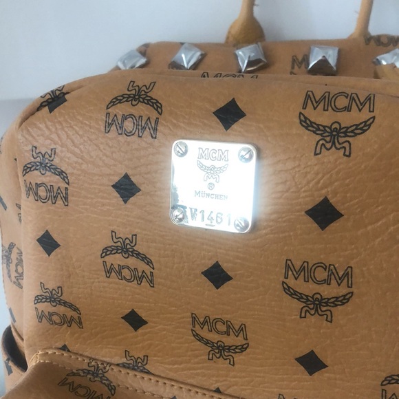 MCM Tan Leather Logo Backpack - Picture 7 of 10